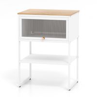 costway mesita de noche de 3 niveles para sala de estar con puerta abatible estante de almacenamiento y puerta abatible 40 x 32 x 56 cm