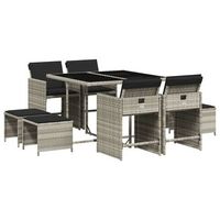 set comedor de jardin 9 piezas  mueble de jardin cojines ratan sintetico gris claro