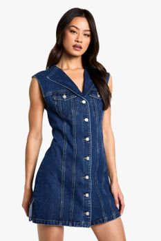 Vestido Tall Mini Vaquero Ajustado Sin Mangas, Azul
