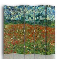 legendarte - biombo campo de amapolas - vincent van gogh - separador de ambientes para interiores cm 180x170 5 paneles