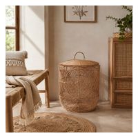 conjunto de 2 cestas con tapa en ratan natural