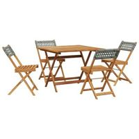 set de comedor de jardin 5 piezas  mueble de jardin ratan pe madera maciza gris