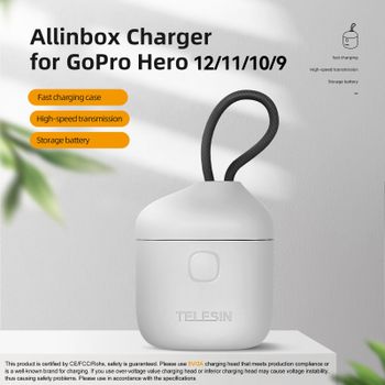 TELESIN-cargador portátil para GoPro Hero 12 11 10, batería de 3 ranuras, caja de carga impermeable anticaída de silicona con lector de tarjetas TF