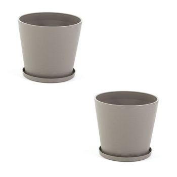 Set de 2 macetas redondas ø38cm de resina tórtola con plato