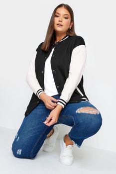 Cazadora Varsity Blanca Y Negra Bomber, Mujer Curvy Y Tallas Grandes, Yours