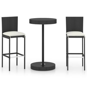 Conjunto Muebles Bar Jardín 3 Uds | Mesa Y Sillas Y Cojines Ratán Sintético Negro