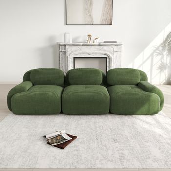 Sofá De 3 Plazas - Mueble Para Salón Y Dormitorio - Pana - Verde (298x103x75cm)