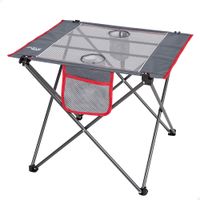 mesa plegable de camping con 2 posavasos y bolsillo lateral 62x50x50 cm gris y rojo