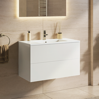 mueble de bano suspendido con lavabo 80 cm blanco brillante - lavabo blanco - lomazoo nineo