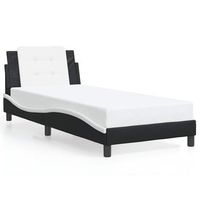 cama individual  cama para adultos  cama con cabecero cuero sintetico negro y blanco 80x200 cm
