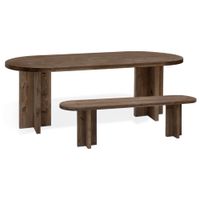 pack mesa comedor ovalada y banco de madera maciza nogal 180x75cm