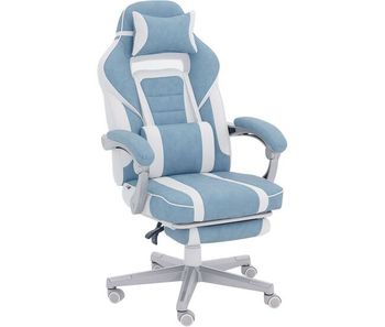Homcom silla gaming, silla gamer reclinable, con altura ajustable, reposapiés retráctil, soporte lumbar y reposacabezas desmontable, para oficina, estudio, azul