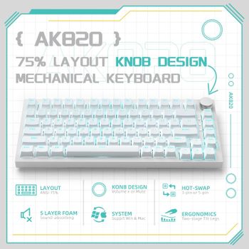 Teclado mecánico con cable AJAZZ AK820 75%: intercambiable en caliente, retroiluminado RGB, control de perilla |   Para oficina y juegos