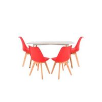 conjunto mesa tower rectangular 120 x 80 cm blanca y pack 4 sillas synk basic - rojo
