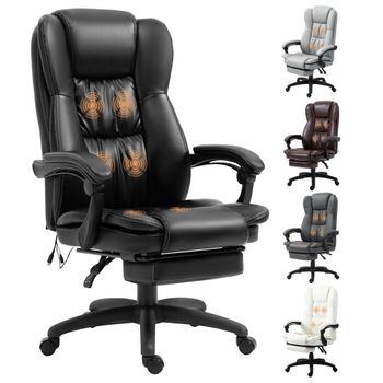 Vinsetto Silla de Escritorio con 6 Puntos de Masaje PU Silla de Despacho Reposapiés Retráctil y Control Remoto 68,5x68,5x113-121cm Negro   Aosom España