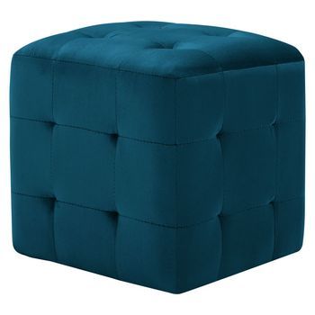 Pack 2 Uds Mesitas De Noche | Mesa Auxiliar | Mesilla Terciopelo Azul 30x30x30 Cm