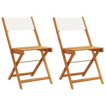 Pack 2 Uds Silla De Jardín | Sillas De Bistró Madera Maciza Acacia Y Tela Crema Blanco
