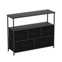 costway comoda para dormitorio con 5 cajones cajonera ancha con 2 estantes abiertos de madera y estructura metalica resistente organizador negro