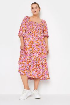 Yours Vestido De Flores Rosas Con Botones De Adorno, Mujer Curvy Y Tallas Grandes, Yours