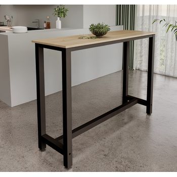 Mesa Alta | Patas De Metal | 140x100x40cm | Barra De Cocina | Modelo Ani | Negro Y Sonoma