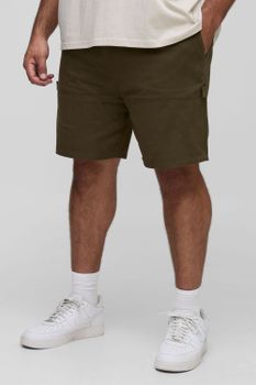 Plus Elasticated Waist Relaxed Fit Carpenter Shorts, Verde