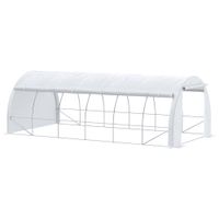 outsunny invernadero de jardin de tunel 6x3x2 m con puerta y 12 ventanas enrollables de polietileno 140 gm y acero galvanizado blanco   aosom espana