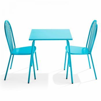 Mesa De Jardín Bistró Y 2 Sillas De Acero Azul, Palavas - Oviala