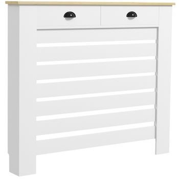 HOMCOM Cubre Radiadores de MDF con 2 Cajones Cubierta para Radiador para Salón Dormitorio Pasillo 111x19x95,5 cm Blanco