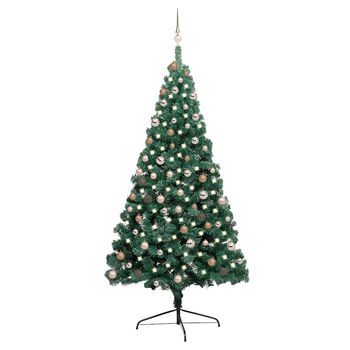 Medio Árbol De Navidad Con Luces Y Bolas Verde 210 Cm Vidaxl