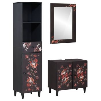 Juego De Muebles De Baño Con Cajón 3 Pcs Madera De Mango Maciza Vidaxl