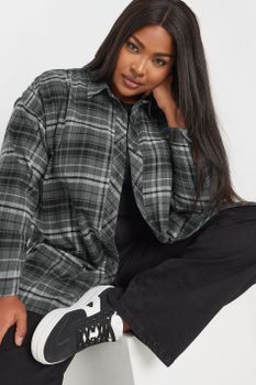 Yours Camisa Amplia De Algodón De Cuadros Grises, Mujer Curvy Y Tallas Grandes, Yours