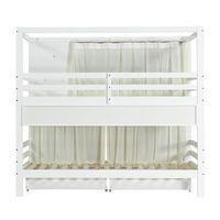 litera de madera - 90x200 cm - con 2 cajones y estantes - blanco y rosa con cortinas
