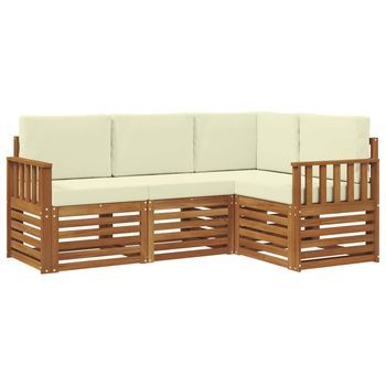 Juegos De Sofás 4 Piezas | Mueble De Jardín Natural Y Crema Madera De Acacia Sólida