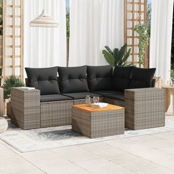 Conjunto De Sofás Jardín Con Cojines 5 Uds | Mueble Jardin Mesa Y Sillas Ratán Sintético Gris Cfw166918