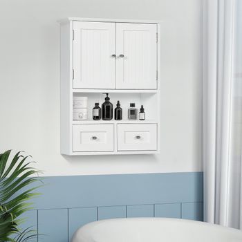 Armario De Pared Para Baño Kleankin Mdf 50,8x17,8x66 Cm Blanco