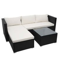 muebles de jardin para balcon terraza jardin en poliratan negro cojin crema 040004216