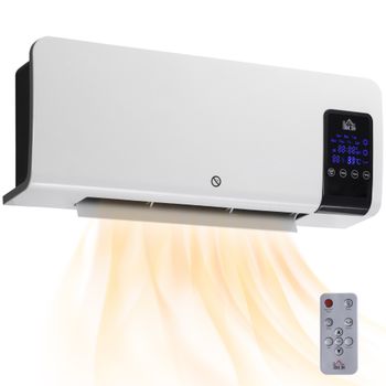 HOMCOM Calefactor Eléctrico de Pared 1000W/2000W Estufa con Pantalla LED y Mando a Distancia 54,5x12x21,5 cm Blanco   Aosom España
