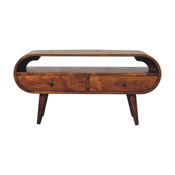 Mueble Para Tv De Madera Maciza, Mueble Artesanal Circular De Castaño.