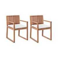 conjunto de 2 sillas de jardin rustico con cojines madera de acacia certificada lino sintetico marron claro y blanco crema sassari ii