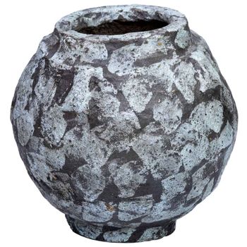 Jarrón de papel maché acabado artesanal envejecido azul 27x27x24h cm