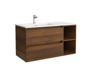 Mueble de baño bequia 90cm + coqueta 2 huecos derecha + lavabo cerámica  | nogal |90x45x54