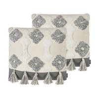 conjunto de 2 cojines de algodon blanco gris 45 x 45 cm diamante borlas alocasia