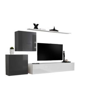 Conjunto De Muebles De Salón Switch V Diseño, Color Blanco Y Gris Brillante.