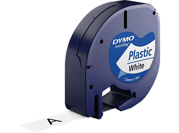 Cinta plástico - Dymo Letratag S0721510, 12 mm x 4 m, Blanco y negro
