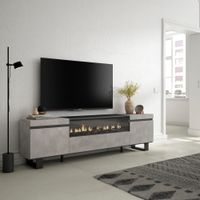 mueble tv efecto madera cemento 200x35x57cm chimenea efecto fuego
