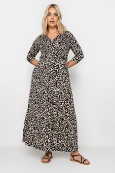 Yours Vestido Maxi Negro Estampado Leopardo, Mujer Curvy Y Tallas Grandes, Yours