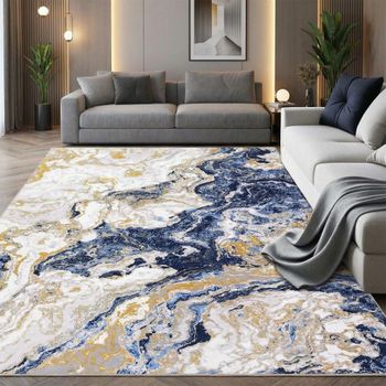 Alfombra Moderna Lavable con Diseño Abstracto de Mármol - Suave, de Pelo Corto, con Base Antideslizante, para Interiores, Sala de Estar, Dormitorio, Cocina, Cuarto de Niños