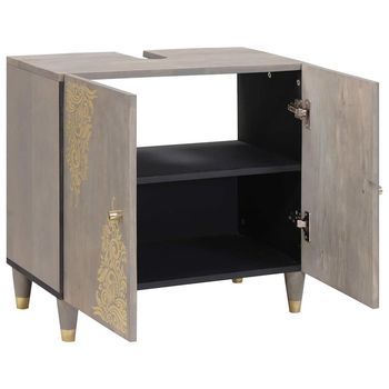 Armario De Lavabo | Mueble De Lavabo Gris 62 X 33 X 58 Cm Madera De Mango Maciza