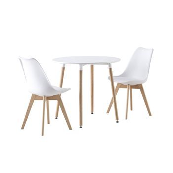 Conjunto De Mesa De Comedor Redonda 80cm + 2 Sillas Escandinavas,