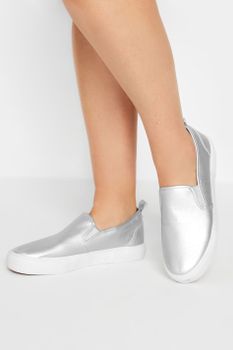 Zapatillas Anchas Plateadas Con Elásticos